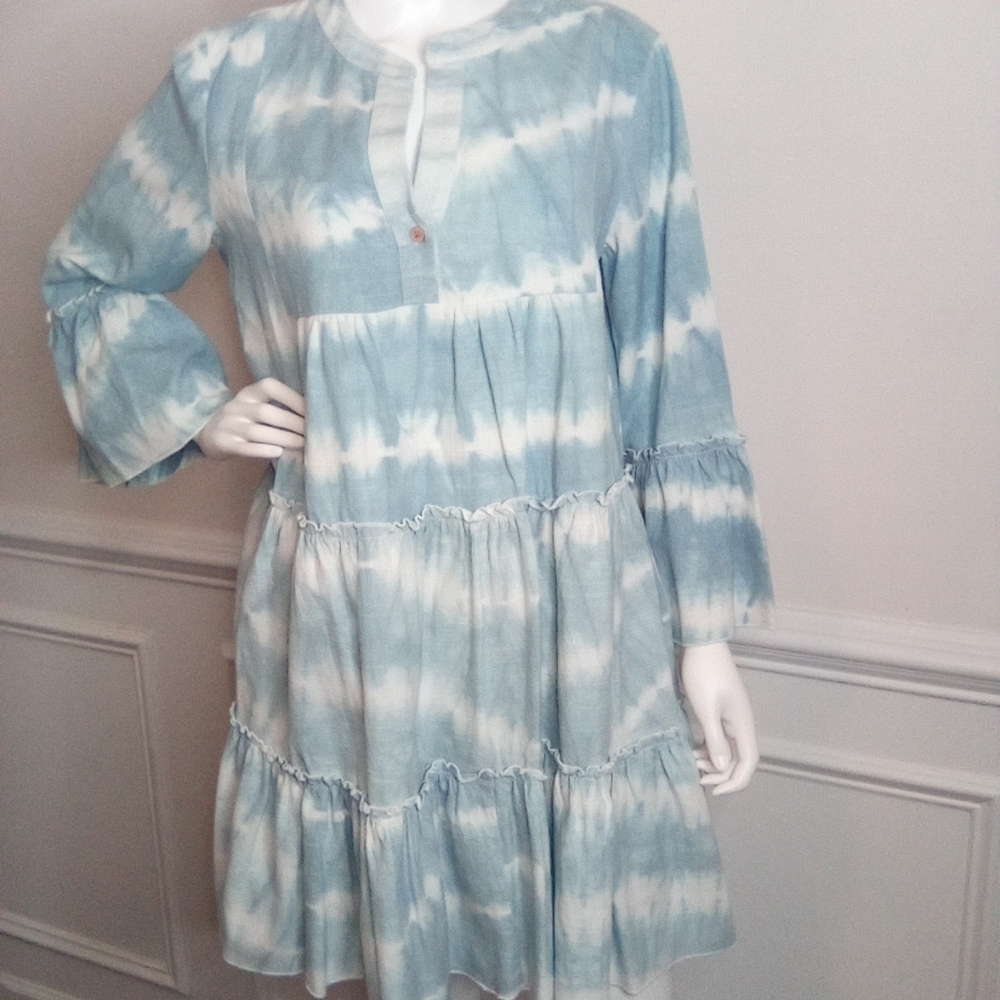 FAHERTY Tuckernuck Organic Cotton Blue Vida Tie Dye Dress, Medium - Picture 6 of 16
